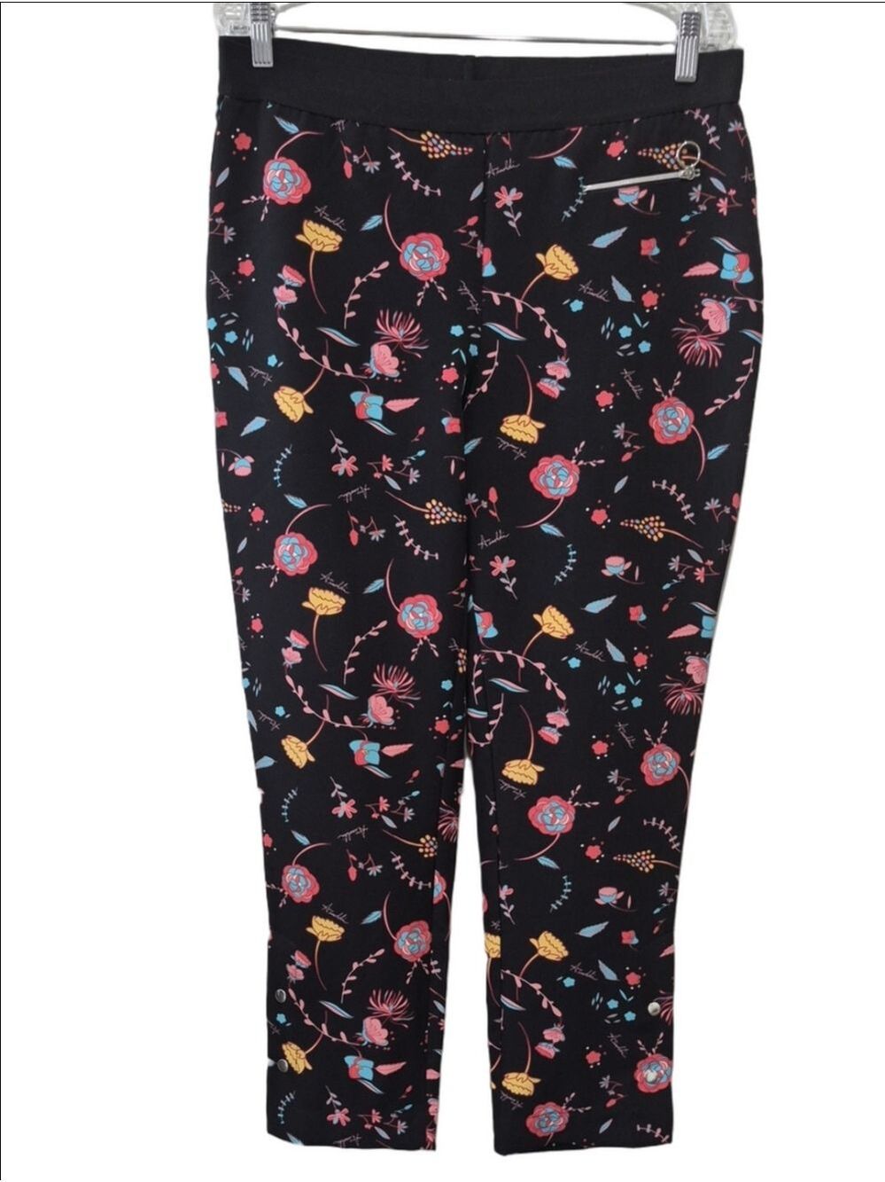 Airoldi Collection Black Floral Slim Straight Leg Pants Size 12